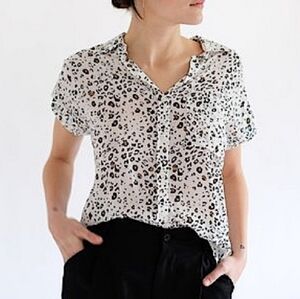 Rails Whitney White Mocha Leopard Print Button Up Blouse